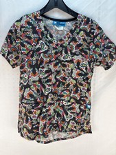 Mad About Mouths Scrub Top S Black Pockets Colorful Paisley Dental Uniform