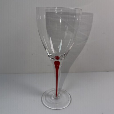 One Valentines Day Ruby Red Tear Drop Filament Stem Wine Glass Clear Glass 8.5 