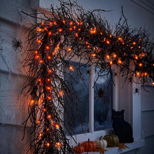 Halloween Lighted Creepy Black Twig Vines Garland for Mantle  Gothic Spooky Art