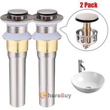 1 2x Bathroom Sink Drain With Overflow Pop Up Drain Basin Stopper Brushed Nickel
