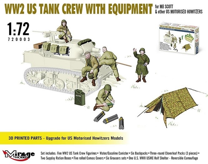 Mirage Hobby 720003 - 1:72 WW2 US Tank Crew with Equipment for M8 Scott