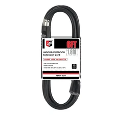 6 Ft Outdoor Extension Cord - 12/3 SJTW Heavy Duty Black Extension Cable with...