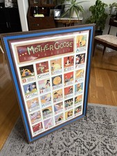 Vintage Nursery Poster Framed Mother Goose Art Print Colorful Decor Rhyme