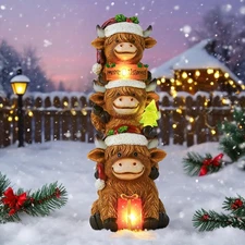 Best Christmas Highland Cow Decor with Solar Light Triple Decorations Gifts for