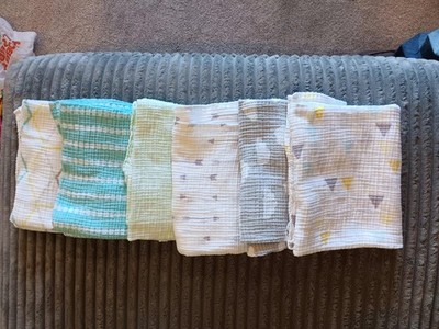Cloud Island Baby Muslin Swaddle Blankets LOT of 6 Lightweight Soft