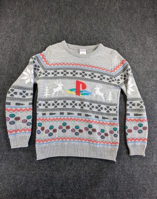 Numskull Playstation Ugly Sweater Mens XS Gray Snowflakes Christmas Crewneck