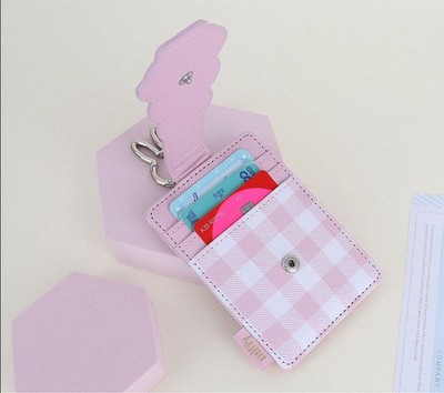 Miffy Official RFID Blocking Card Holder Keychain Pink Plaid ID