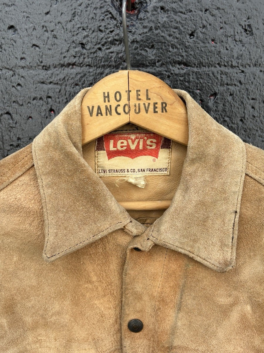 Vtg 1960's Levi's Big E Split Cowhide Suede Leather Trucker Jacket