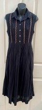 April Cornell Black 100% Cotton Sleeveless Collared Button Knee Dress S