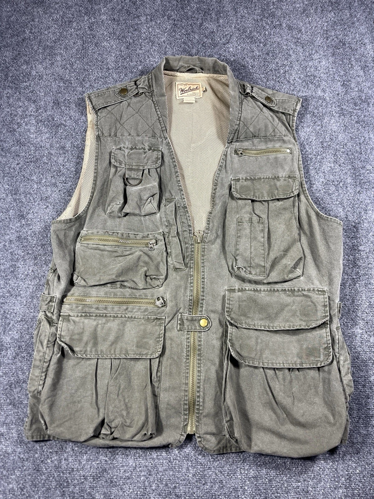 Woolrich Fishing Vest Mens Large Green Outdoor Casual Sports Camping Travel