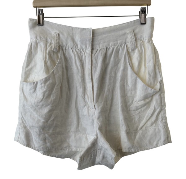 Aje white tailored linen shorts, size 10