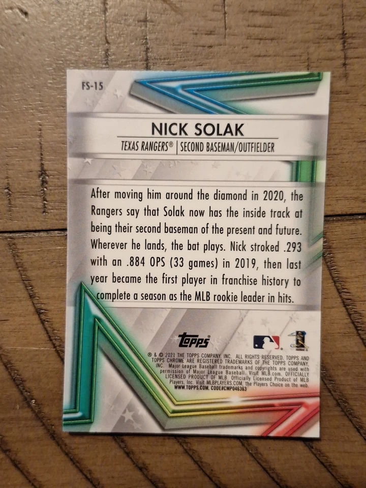 2021 Topps Chrome - Future Stars Nick Solak #FS-15 - Image 2 of 2