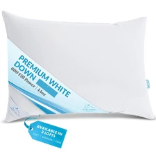 Goose Down Sleeping Pillow White 600 Fill Power with 400 Thread Count 100% Co...