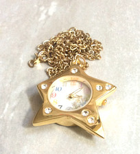 Gold Crystal Star Watch Pendant on Gold Chain Necklace for a Women NEW Vintage 