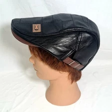 ZLEEVO/JAMONT Mens Adult One-Size Adjustable Retro Black PU Leather Flat Cap Hat
