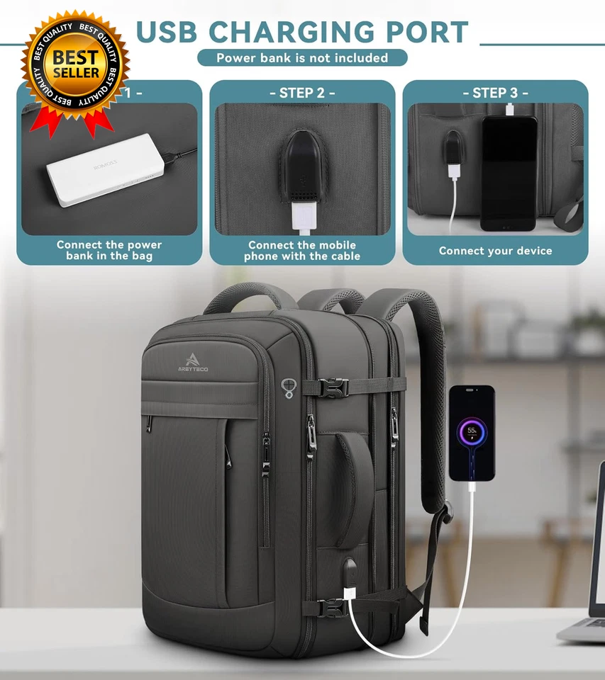 Mochila de Viaje 50L Expandible Extra Grande Mochila para Laptop Mochila de Transporte Foto 4 de 4