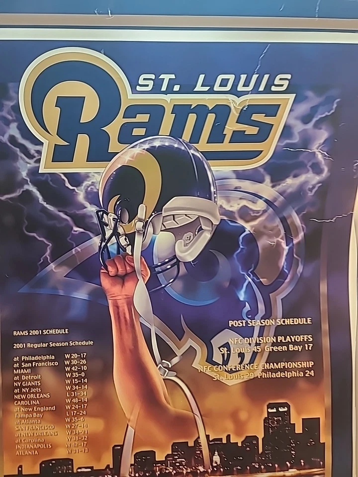 Póster de colección del Super Bowl XXXVI de los St. Louis Rams de la NFL 24" ancho x 36" alto vs patriotas Foto 4 de 4