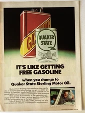 1979 Quaker State Sterling Motor Oil Print Ad Like Getting Free Gasoline