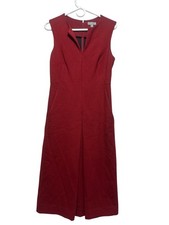 Cos Sheath Midi Long Dress Womens Size 6 Red Pleated Office Minimalist Modest