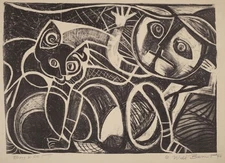 Boy and Cat : Will Barnet : 1946 : Archival Art Print