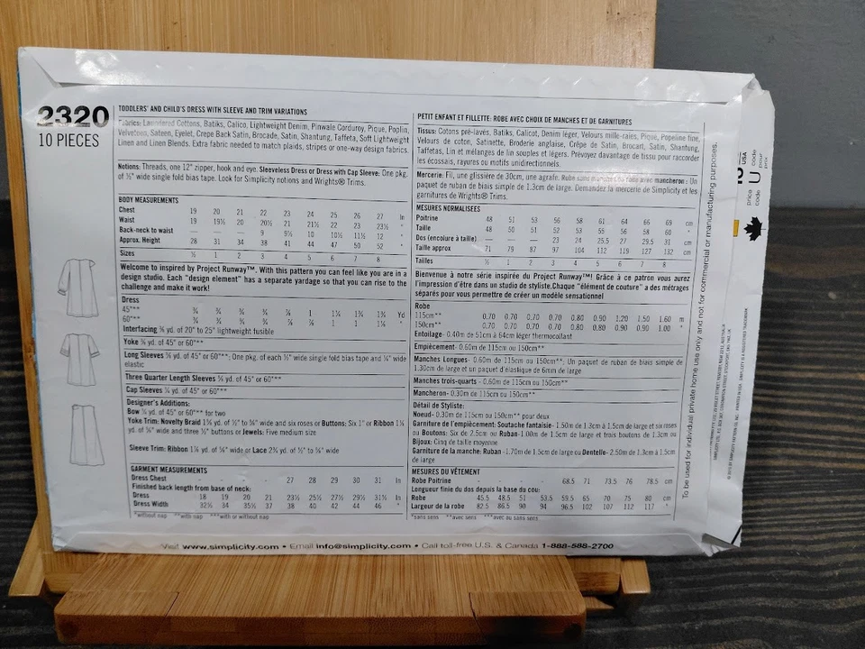 Simplicity 2320 Toddler Dress Sewing Pattern Size 1/2-3 - Image 2 of 4