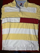 TOMMY HILFIGER Polo Shirt Men  s Large Yellow White Stripe VTG Y2K