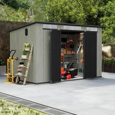 6x11 FT Outdoor Storage Shed Resin Tool Shed w/ Windows & Sloping Roof for Patio