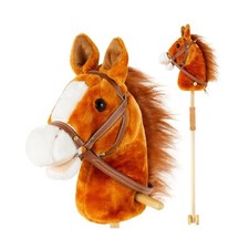 Plush 36'' Horse Riding Stick , Outdoor Stick Horse with Wood Wheels Real Pon...