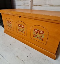 Vintage Chest Trunk Painted Working Lock & Key Toy Box, Linen or Coffee Table