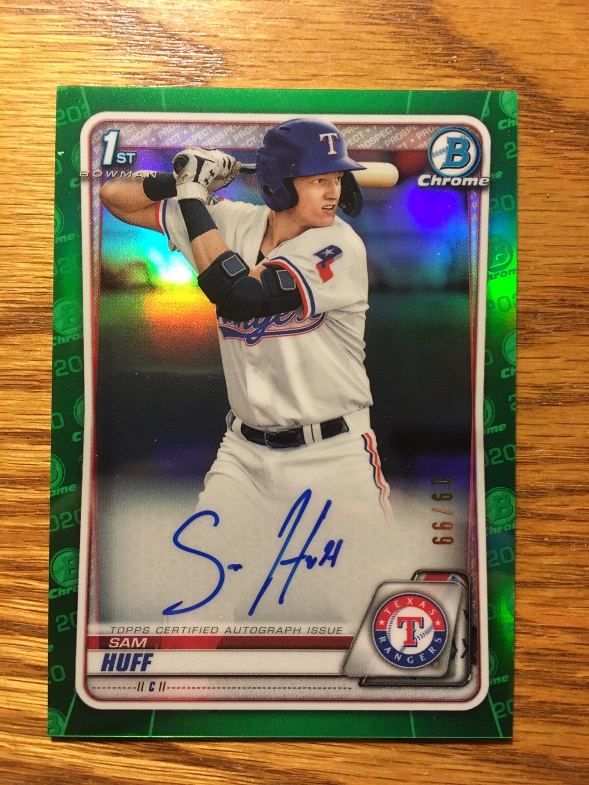2020 Bowman Chrome Sam Huff Rangers RC Green Refractor Auto #/99