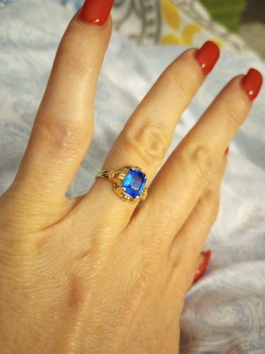 Antique 10K Gold Ring with Blue Stone- Size 5.5 thin ring. Spinel or emerald gem - Bild 2 von 13