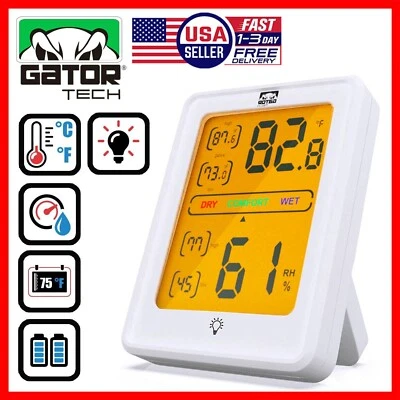 GATOR TECH Digital LCD Indoor Thermometer Hygrometer Room Humidity Meter Magnetic Backlit