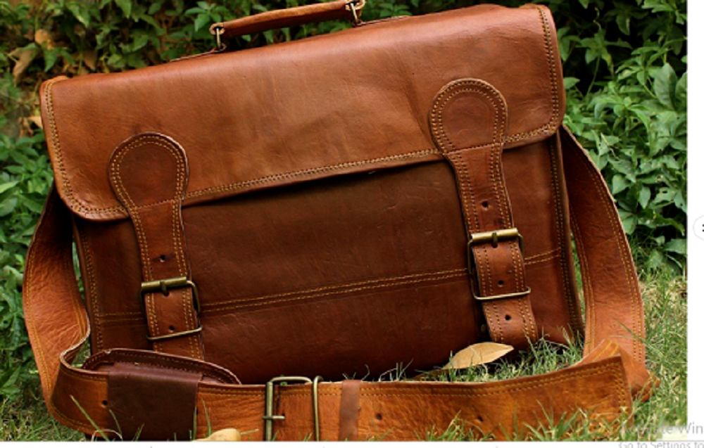 Men's Genuine Leather Brown Laptop Messenger Bag Handmade Satchel