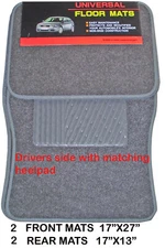 Universal 4 pcs set Silver Truck Car floor mats w/anti-skid backing & heel pad