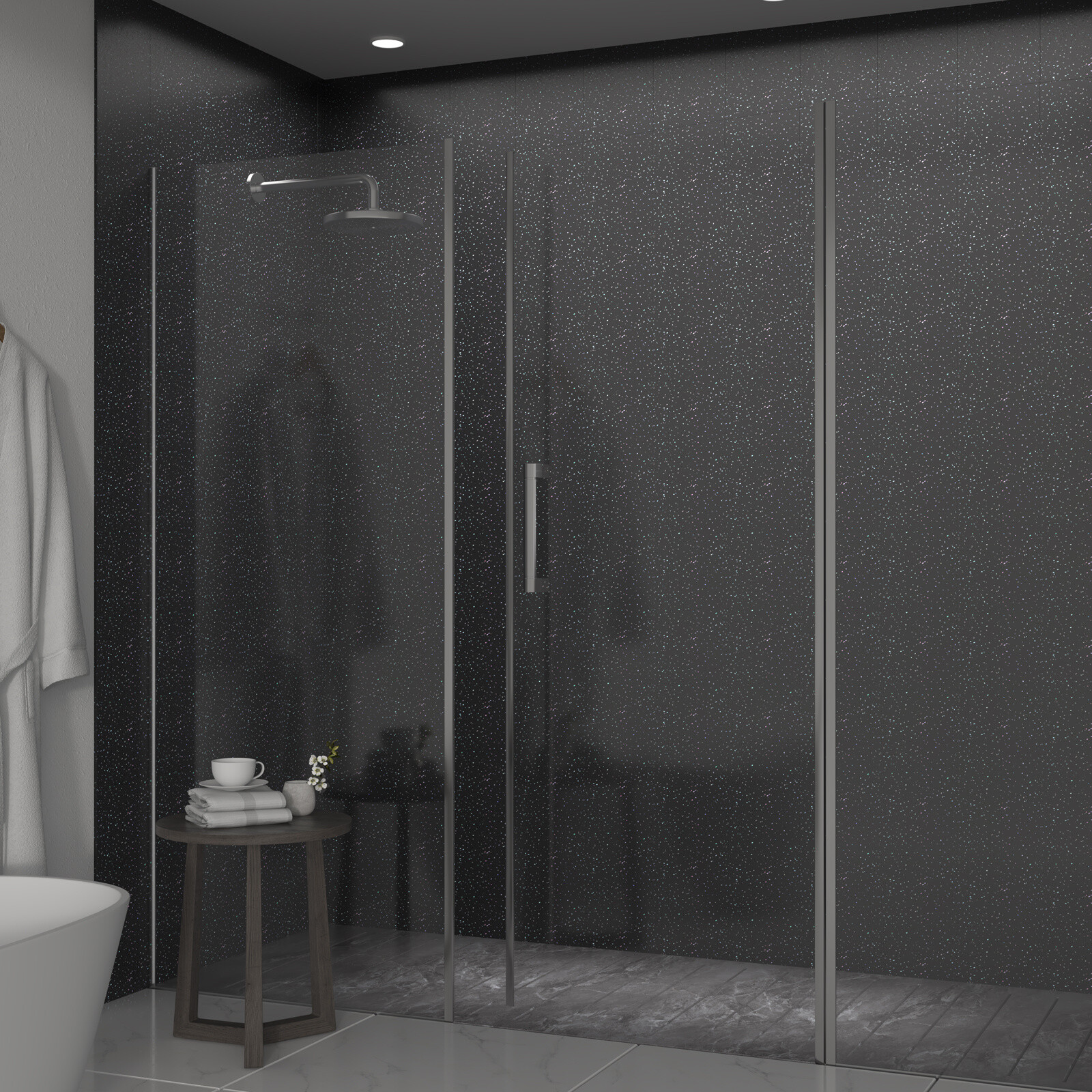 Black Sparkle Bathroom Cladding 6mm Ceiling Panels Tile Effect PVC Wall