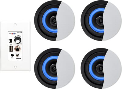 Herdio 4'' Flush Ceiling Speakers +4 Channel In Wall Bluetooth Amplifier Receiver