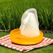 McKee Frosted Crystal Bottoms Up Shot Glass Pat #77725 With Orange Glass Coaster