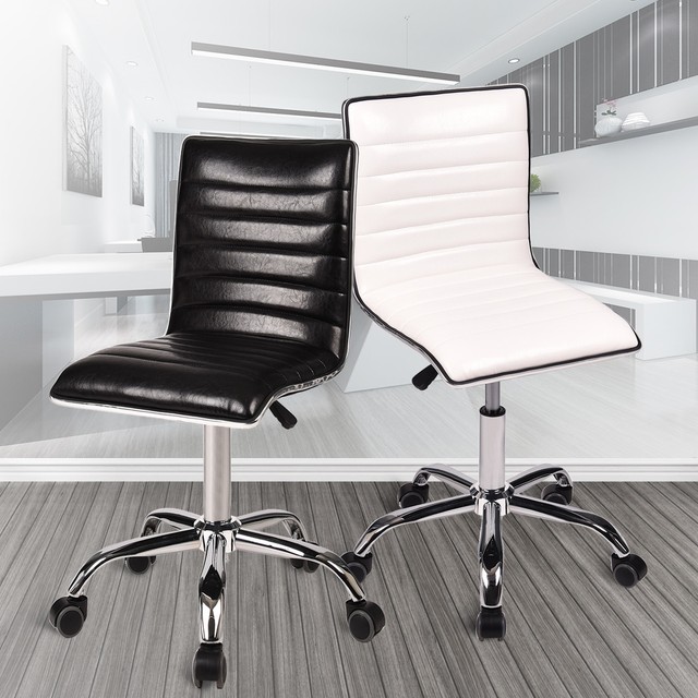 Modern Mid Back Armless Ribbed Office Chair Leather Computer Task Desk Seat Home