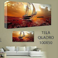 QUADRI MODERNI TELA 100X50 MARE BARCA PAESAGGIO VELA PAESAGGIO ARTE ARREDO