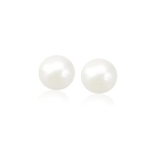 14k Yellow Gold Freshwater Cultured White Pearl Stud Earrings 8mm 