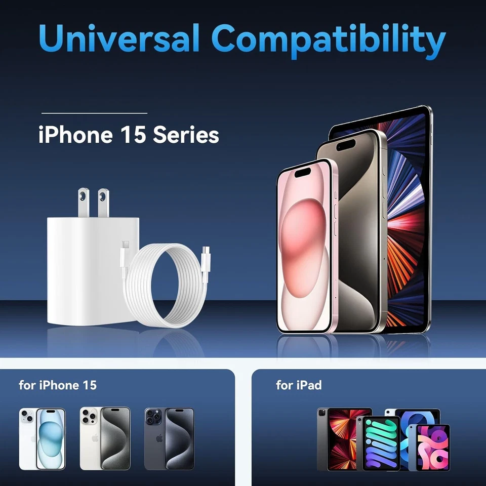 20W USB C Fast Charger PD USB C Cord Type C Power Adapter For iPhone 15 iPad Pro - Image 3 of 4