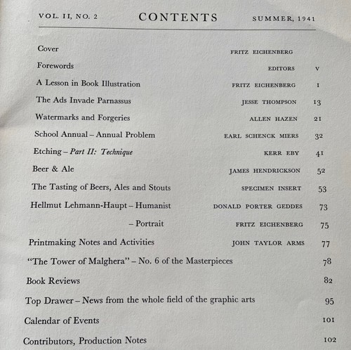 PRINT QUARTERLY JOURNAL OF GRAPHIC ARTS 1941 V2#2 TASTING OF BEERS ALES INSERT - Picture 5 of 7