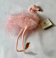 De Carlini PINK GLASS LEGS FLAMINGO Feathered Christmas Ornament - Made In Italy