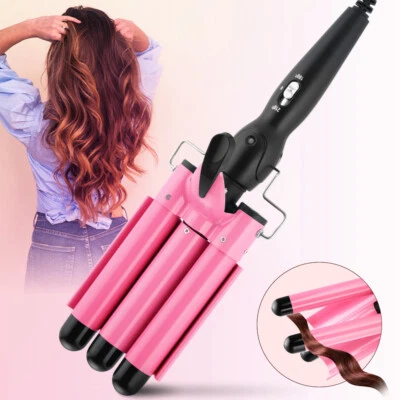 LOVONLIVE Damen Lockenstab mit 3 Stäben 180 bis 210 Grad Lockwickler LED Styling Werkzeug