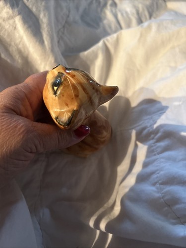 Vtg Hand Painted Ceramic Brown /Orange Cat Figurine 5” X 2.5” - Picture 7 of 13