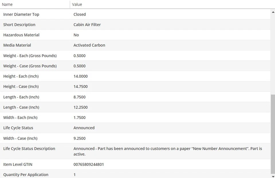 WIX Cabin Air Filter For CHEVROLET CORVETTE 2008-2018 V8-6.2L - Image 4 of 4