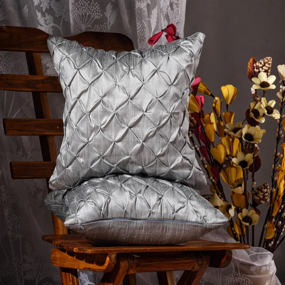 Pleated handmade pillow cover silver couch cushion covers throw pillow cover 2pc - Image 3 of 4