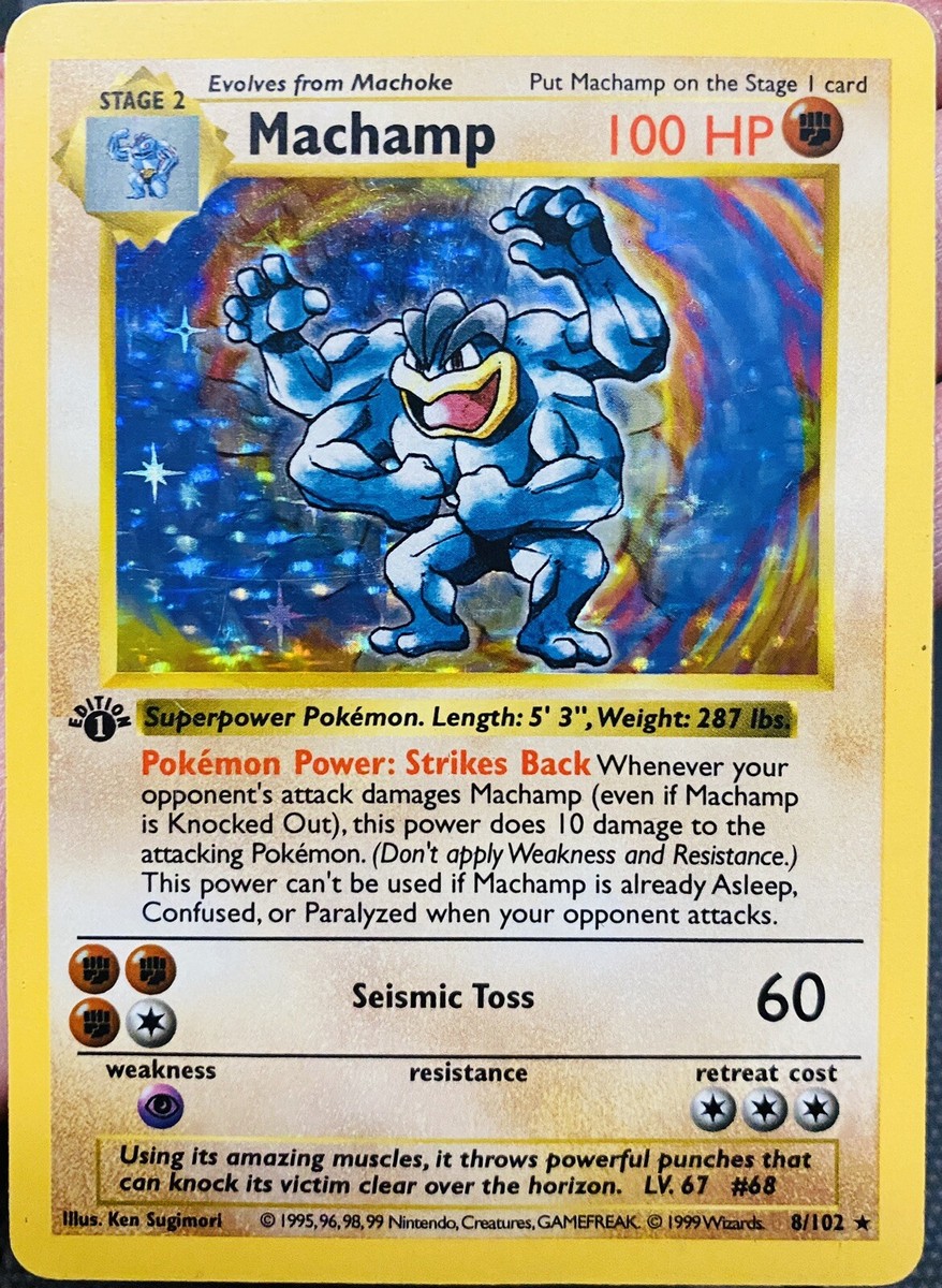 Pokemon Card 1st Edition Machamp Shadowless-8/102 Base Set - Rare