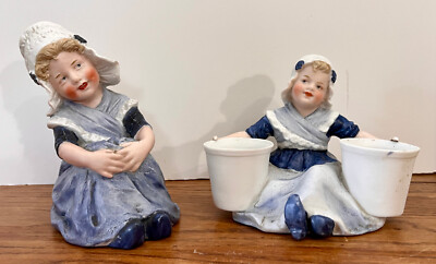 Pair Gebruder Heubach Dutch girl piano baby figurines in BLUES-Most berautiful!