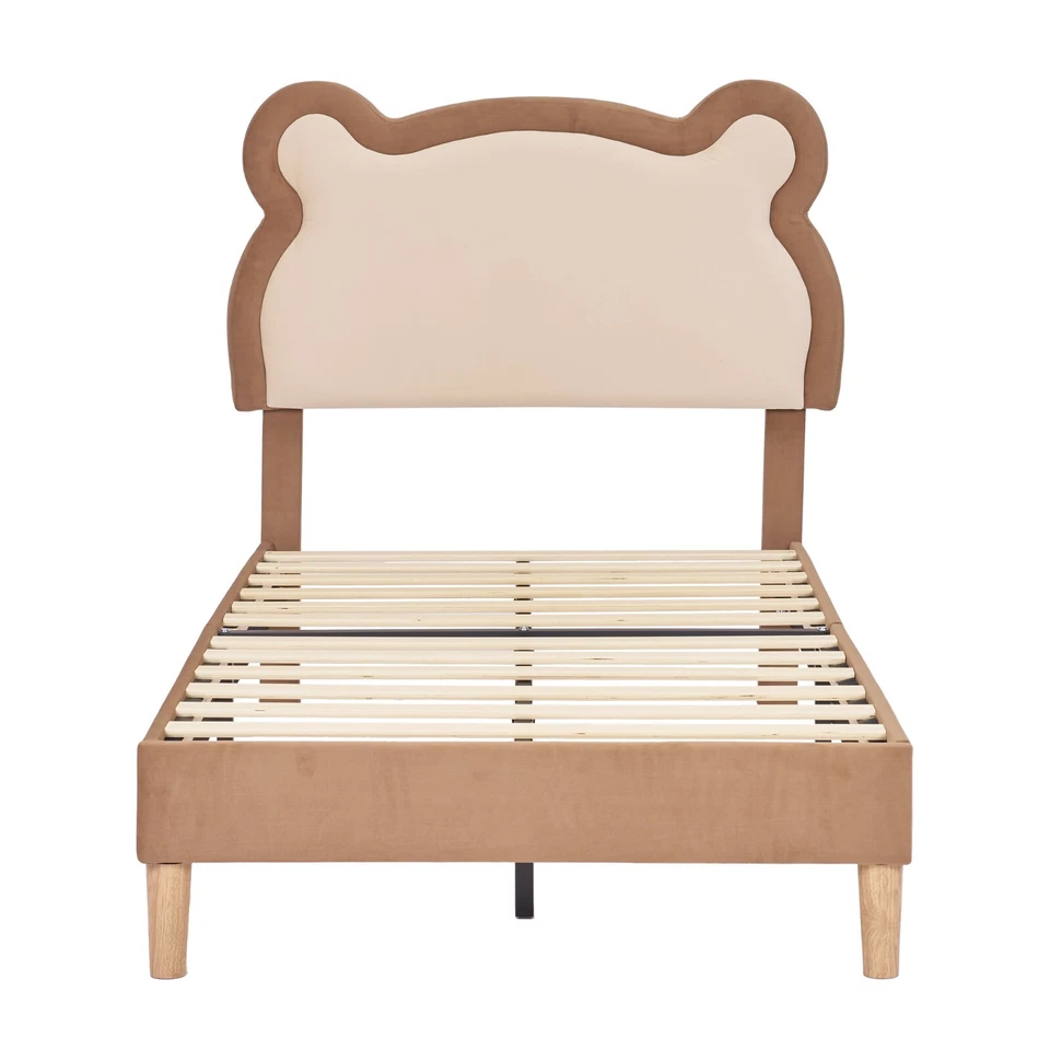 Lindo Cabecero de Cama Tapizado de Terciopelo con Marco de Cama Doble Plataforma de Listones de Madera Foto 4 de 4